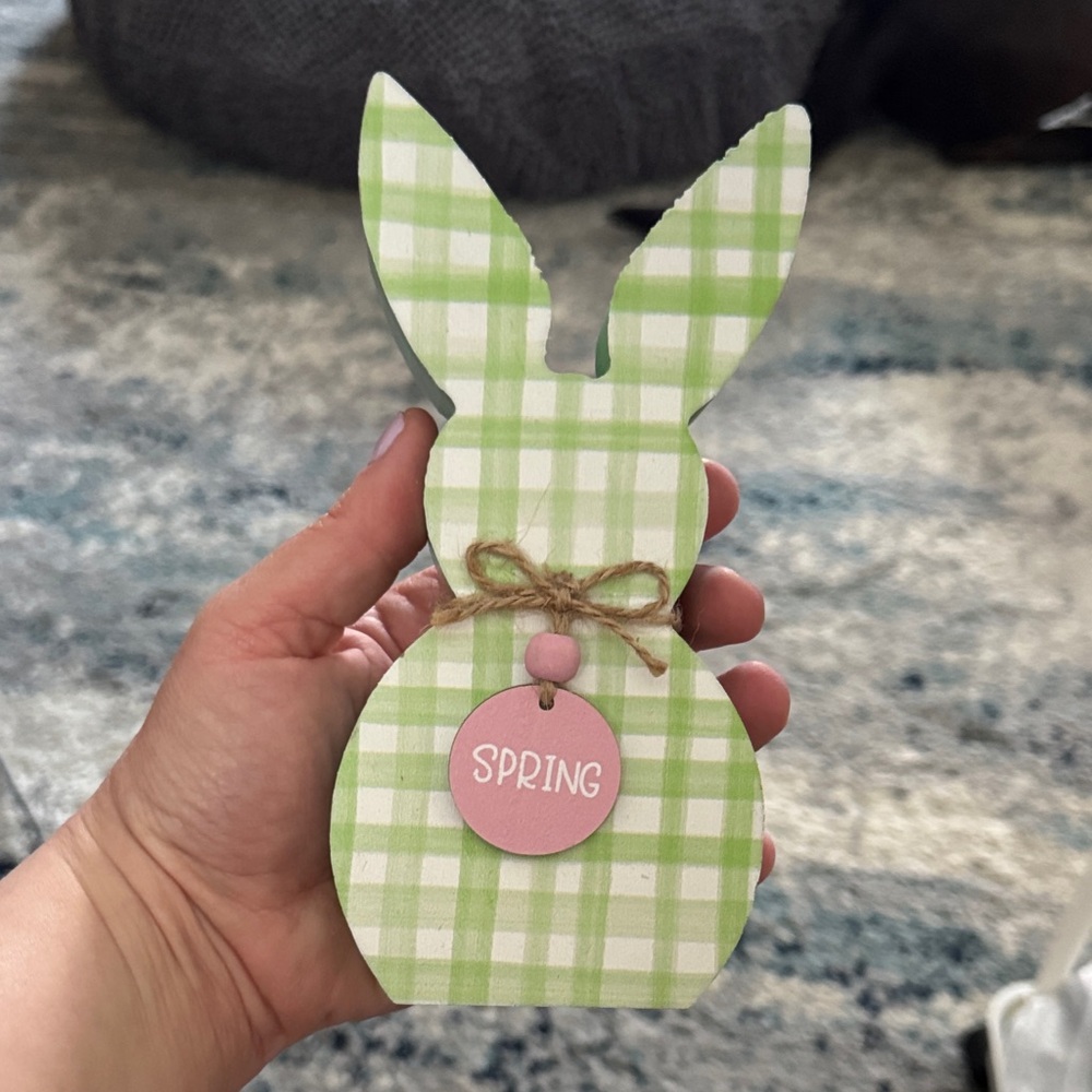 Green Plaid Bunny Decor